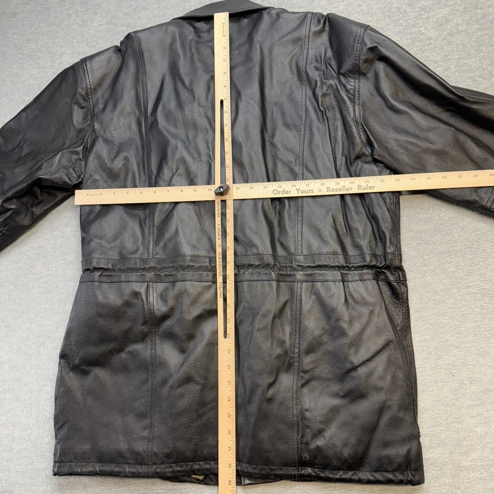 Vintage Leather Jacket Adult L/XL Black Quilt Lined Field Parka Full Zip Cinched - Picture 13 of 16